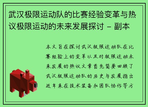 武汉极限运动队的比赛经验变革与热议极限运动的未来发展探讨 - 副本